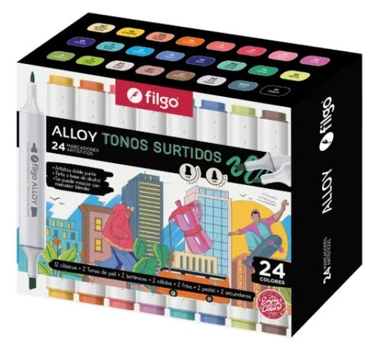 MARCADOR ARTISTICO DOBLE PUNTA ALLOY FILGO X24 EN CAJA