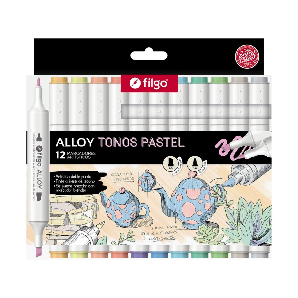 MARCADOR ARTISTICO DOBLE PUNTA ALLOY FILGO X12 UDS PASTEL