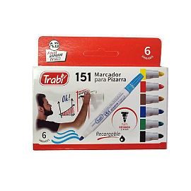 MARCADOR TRABI 151 P/PIZARRA FINO X 6 COLORES PTA REDONDA 1211660