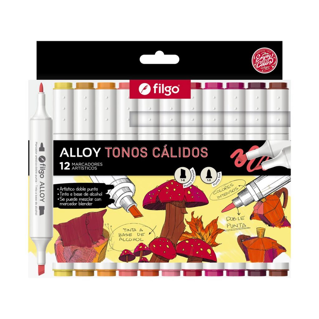 MARCADOR ARTISTICO DOBLE PUNTA ALLOY FILGO X12 UDS CALIDOS