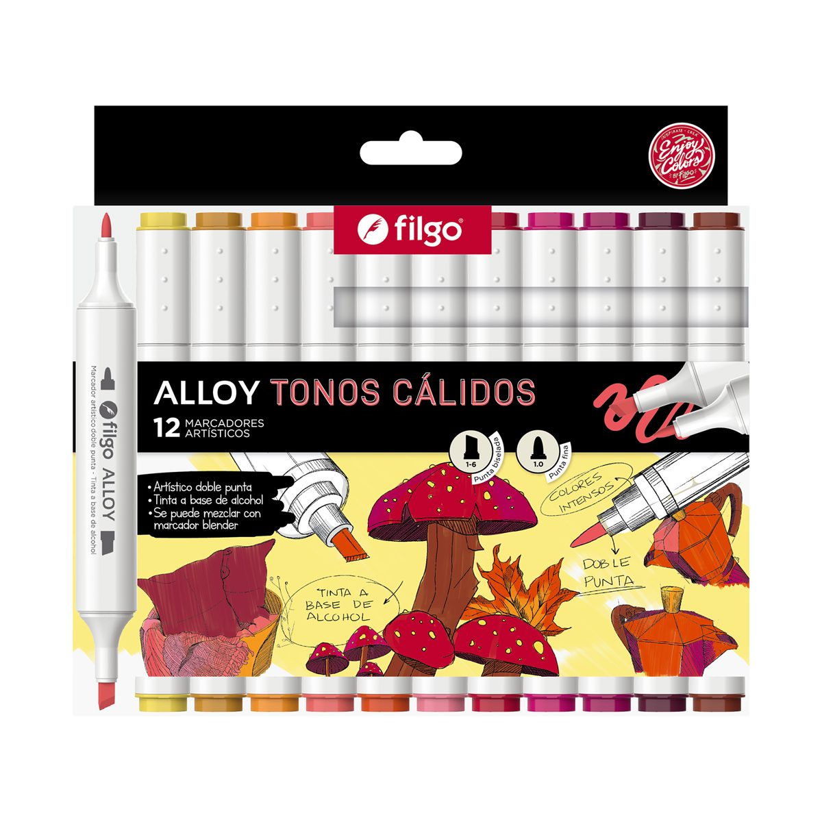 MARCADOR ARTISTICO DOBLE PUNTA ALLOY FILGO X12 UDS CALIDOS