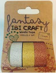 CINTA WASHI TAPE X3 IBI CRAFT GLITTER