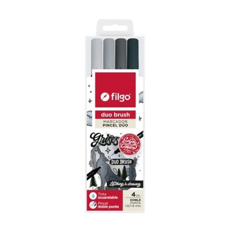 MARCADOR FILGO BRUSH 035 DOBLE PUNTA X4 GRIS