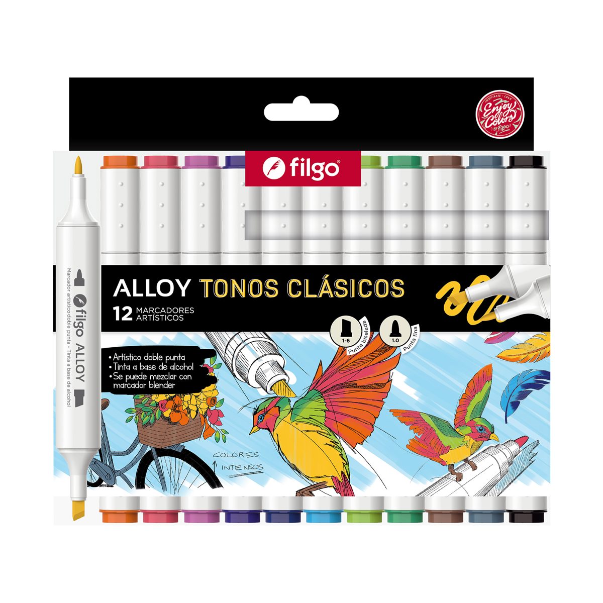 MARCADOR ARTISTICO DOBLE PUNTA ALLOY FILGO X12 UDS CLASICOS