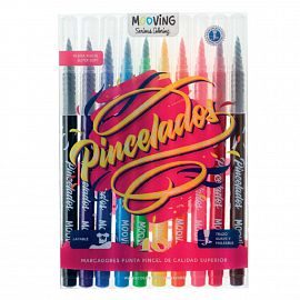 MARCADOR MOOVING PINCELADOS PUNTA PINCEL BLISTER X 10 COLORES 2636220