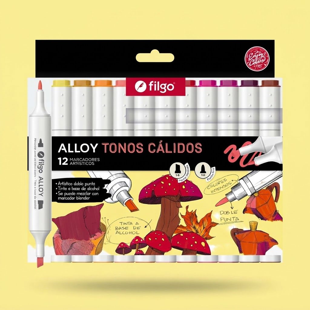 MARCADORES ARTISTICOS DOBLE PUNTA FILGO ALLOY TONOS CALIDOS X12
