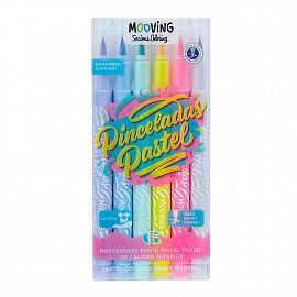 MARCADOR MOOVING PUNTA PINCEL PINCELADOS PASTEL BLISTER X 6 COLORES 2636225