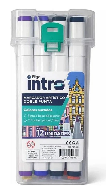 MARCADOR INTRO DOBLE PUNTA X12 EN ESTUCHE