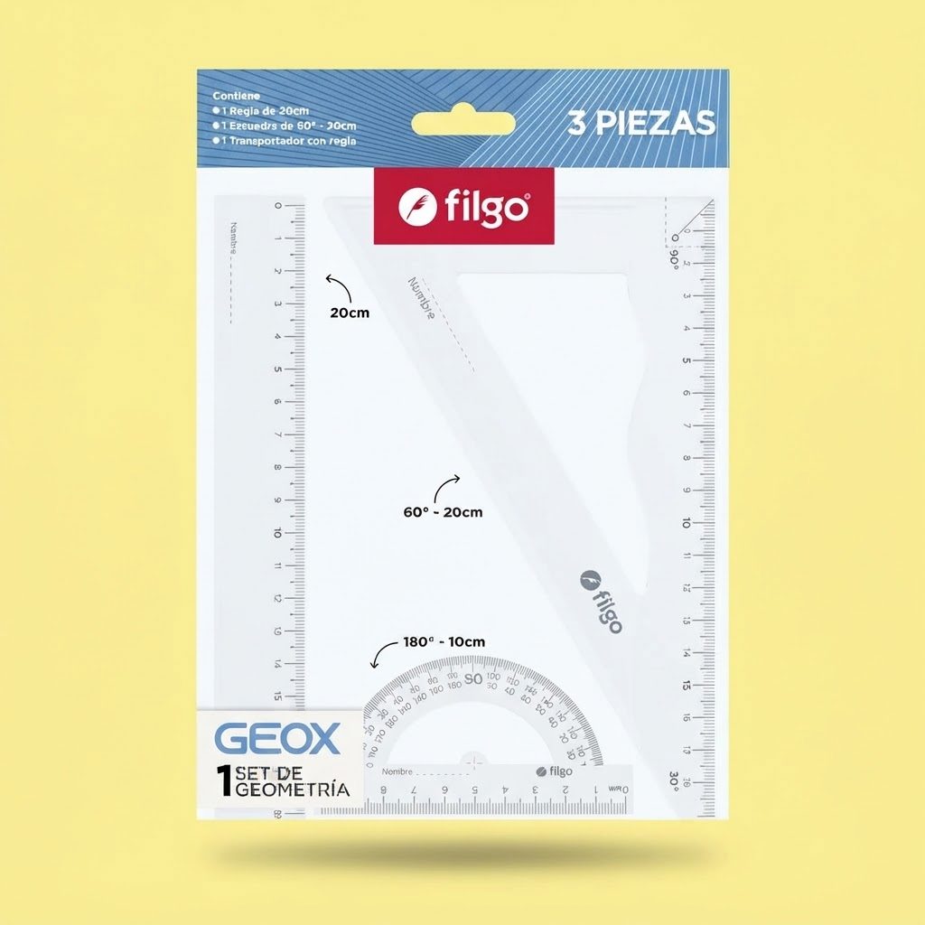 SET DE GEOMETRIA FILGO GEOX 3 PIEZAS X20CM 12744130099 GEOXSET-C12