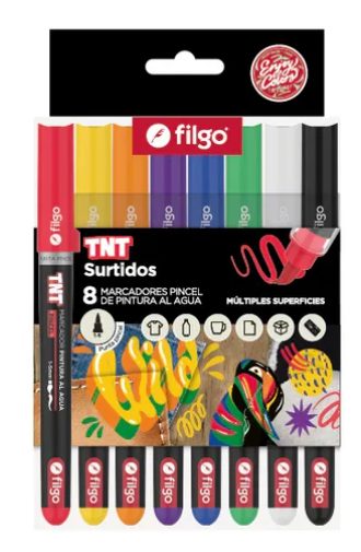 MARCADOR FILGO PINCEL 1.5 TNT PINTURA AL AGUA X8 SURTIDO