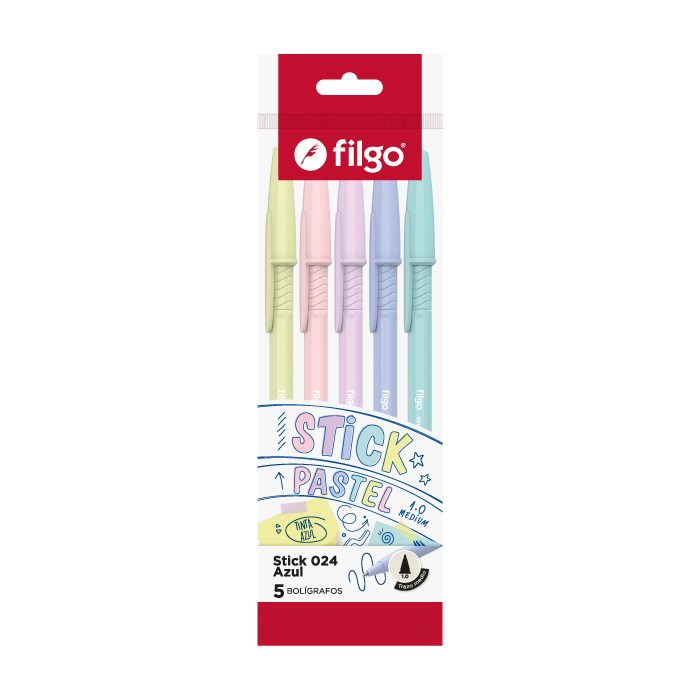 BOLIGRAFO FILGO STICK 1.0 AZUL CUERPO PASTEL X 5 UDS