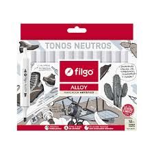 MARCADOR ARTISTICO DOBLE PUNTA ALLOY FILGO X12 UDS NEUTROS/GRISES