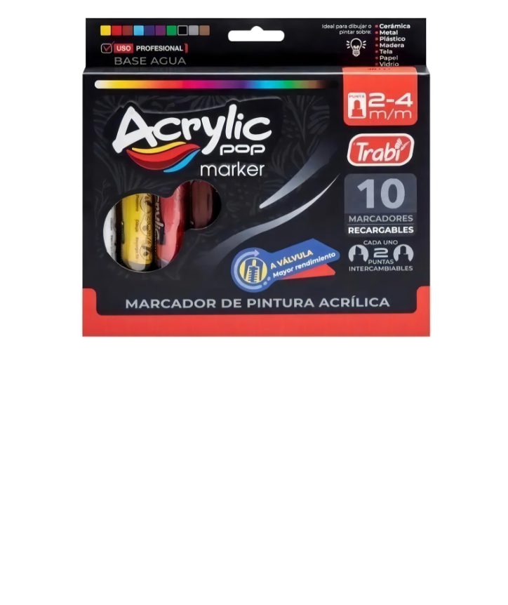 MARCADOR TRABI ACRYLIC POP 2-4MM CAJA X10 UDS