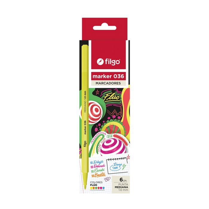 MARCADORES FILGO MARKER 036 FLUO X6 M36-E6-FLU
