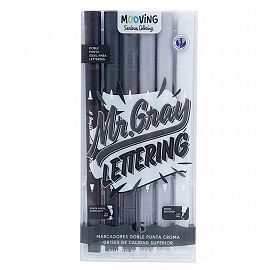 MARCADOR MOOVING DOBLE PUNTA MR GRAY LETTERING CROMA GRISES BLISTER X 6 COLORES 2636240